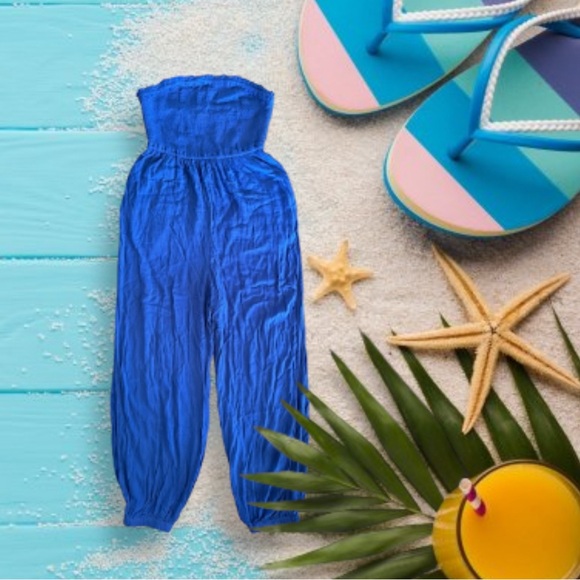 CUPSHE Blue Smocked Bodice Tube Top & Tapered Leg Jumpsuit - Picture 4 of 11